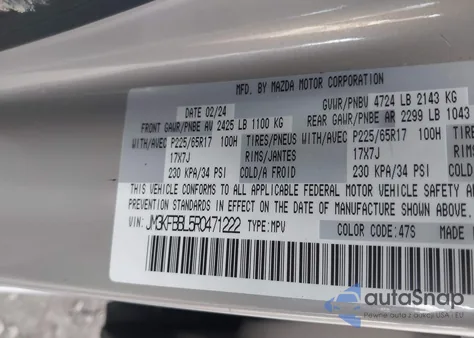 2024 Mazda Cx-5 2.5 S Select z USA, uszkodzony, nr VIN JM3KFBBL5R0471222